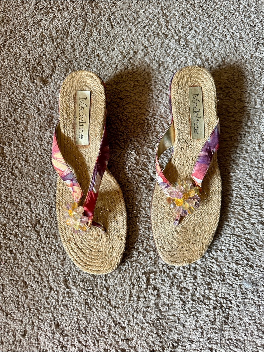 Madeline Multicolor Floral Beaded Rope Flip Flops